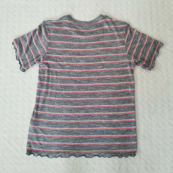 The Fifth Label T-Shirt Gray‎ Peach Striped Viscose Blend Thin Ruffle Hem Size M - Picture 6 of 10